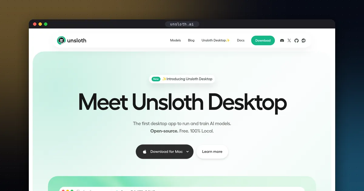 Screenshot of the Unsloth website