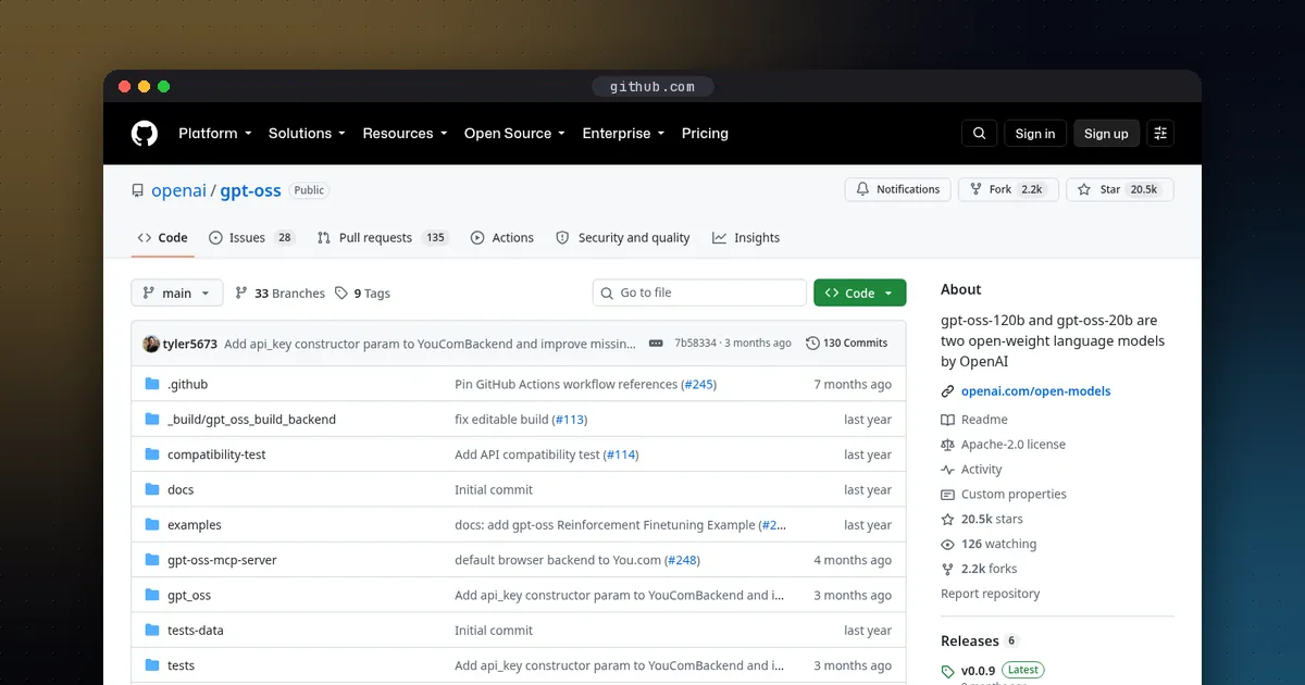 Screenshot of the gpt-oss website
